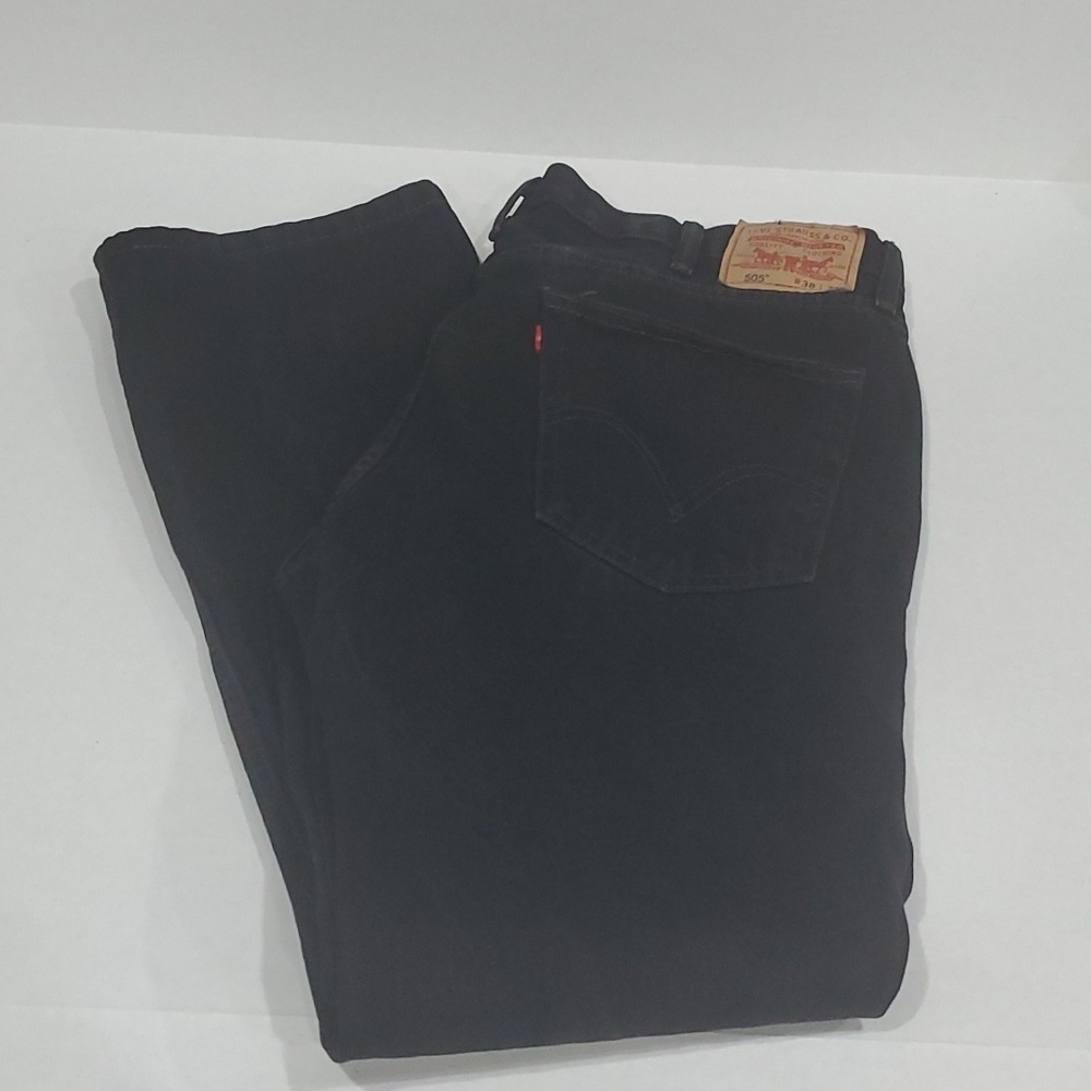 MENS LEVIS 505 BLACK JEANS 38 X 32 STRAIGHT FIT